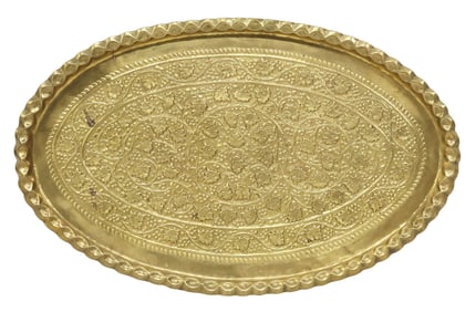 LARGE BRASS REPOUSSE TRAY WITH GRAPE MOTIFS, INDIA, 45.5"L