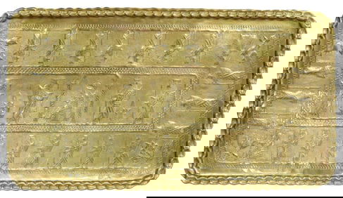 PERSIAN ETCHED REPOUSSE BRASS TRAY WITH IMPERIAL RELIEF SCENE