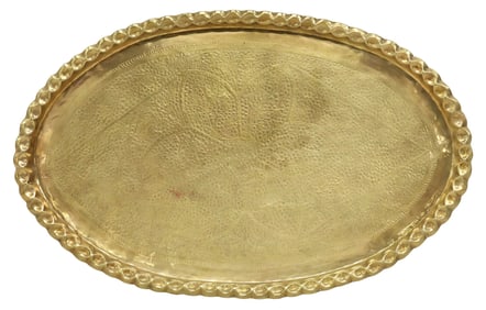 LARGE ARABESQUE REPOUSSE BRASS OVAL FORM TRAY, 45.5"L