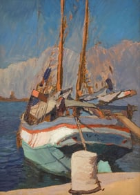 GIOVANNI MARCH (1894-1974) PAINTING MOORED SAILBOAT