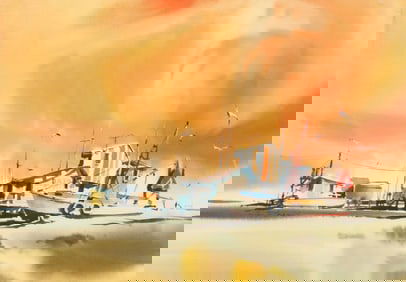 HAROLD PHENIX (TX 1928-2009) WATERCOLOR GULF FISHING BOATS