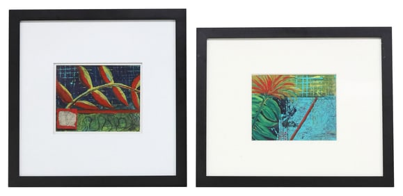 (2) JUDY COPELAND (B.1943) BOTANICAL ACRYLIC PAINTINGS