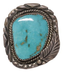 NATIVE AMERICAN SILVER & TURQUOISE STATEMENT RING