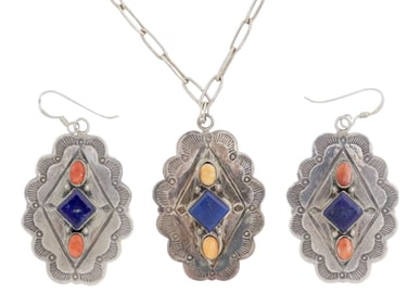 (2) SOUTHWEST STYLE STERLING CONCHO PENDANT & EARRINGS