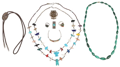 (9) SOUTHWEST STYLE JEWELRY, RINGS, FETISH NECKLACES & CUFF BRACELET
