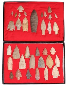 (35) STONE ARROWHEADS & SPEAR POINTS IN RIKER BOXES