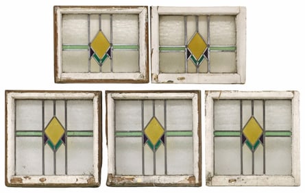 (5) ENGLISH STAINED & LEADED GLASS ARCHITECTURAL WINDOWS