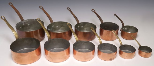 (11) FRENCH GRADUATED COPPER SAUCEPANS, 2 SETS