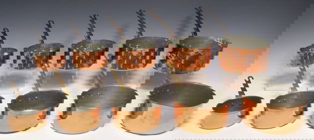 (10) COPPER & PLATED METAL GRADUATED SAUCEPANS
