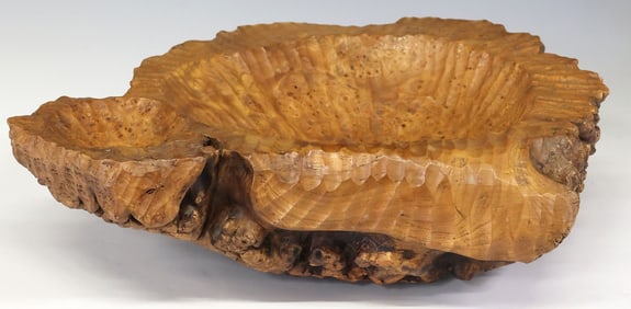NATURALISTIC LIVE EDGE CARVED BURLWOOD CENTERPIECE BOWL