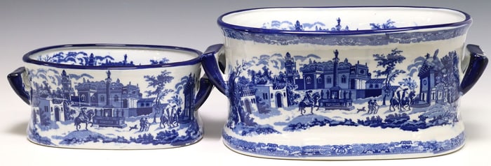 (2) BLUE & WHITE TRANSFERWARE STREET SCENE FOOTBATHS