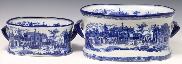 (2) BLUE & WHITE TRANSFERWARE STREET SCENE FOOTBATHS