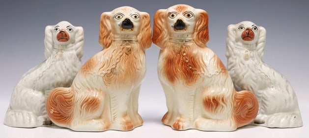 (4) ENGLISH VICTORIAN STAFFORDSHIRE MANTEL DOGS