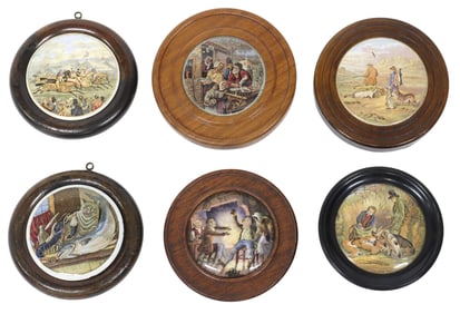 (6) FRAMED ENGLISH STAFFORDSHIRE PRATTWARE POT LIDS
