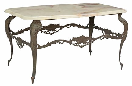 ITALIAN LOUIS XV STYLE ONYX-TOP PATINATED METAL COFFEE TABLE