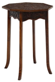 ENGLISH ARTS & CRAFTS CARVED OAK LAMP TABLE