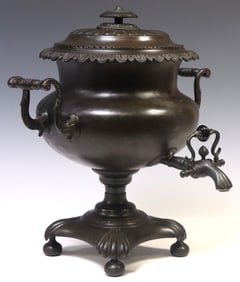 ENGLISH REGENCY PATINATED METAL TEA URN