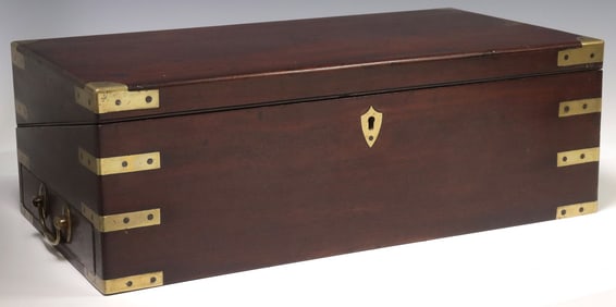 ENGLISH BRASS-BOUND MAHOGANY TABLE BOX, 19THC.