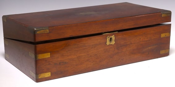 ENGLISH BRASS-BOUND ROSEWOOD WRITING SLOPE / CAMPAIGN DESK