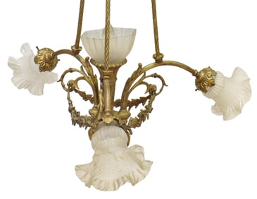 FRENCH GILT METAL & GLASS 4-LIGHT CHANDELIER