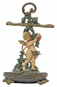 PAINTED CAST IRON CUPID UMBRELLA / STICK STAND