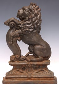 VICTORIAN PAINTED CAST IRON LION SEJANT-RAMPANT DOOR PORTER