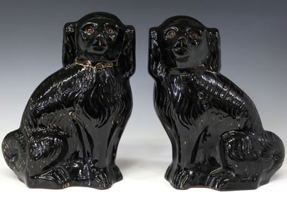 (2) ENGLISH VICTORIAN STAFFORDSHIRE JACKFIELD GLAZE MANTEL DOGS