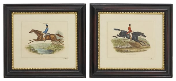 (2) FRAMED HAND-TINTED ENGRAVINGS, EQUESTRIAN SPORTING REFERENCES