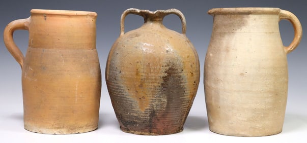 (3) FRENCH PROVINCIAL STONEWARE VESSELS, CROCKS & OIL JUG