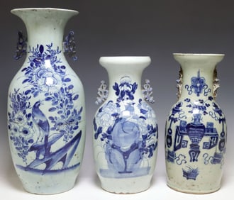 (3) CHINESE BLUE & WHITE PORCELAIN VASES