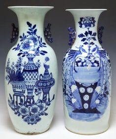 (2) LARGE CHINESE BLUE & WHITE PORCELAIN VASES