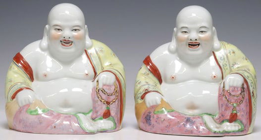 (2) CHINESE FAMILLE ROSE PORCELAIN FIGURES OF BUDAI