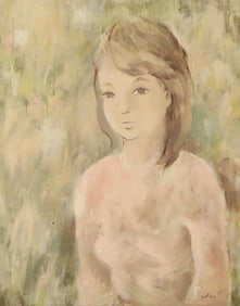 YUR. K. OIL ON CANVAS PAINTING 'GIRL IN PINK'