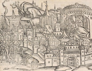 FRAMED WOODCUT PRINT FROM SEBASTIAN BRANT'S STRASBOURG VIRGIL
