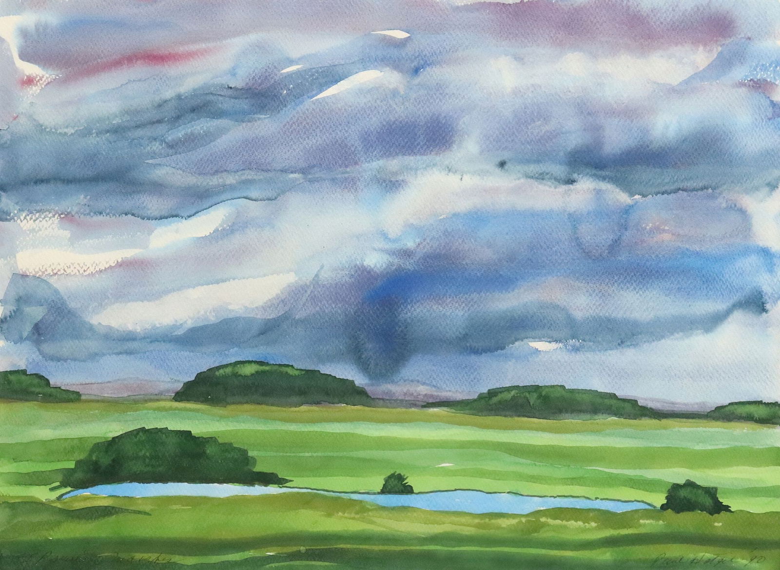 PAUL PETER HATGIL (1921-2020) WATERCOLOR 'IPSWICH MARSHES' (1 of 5)