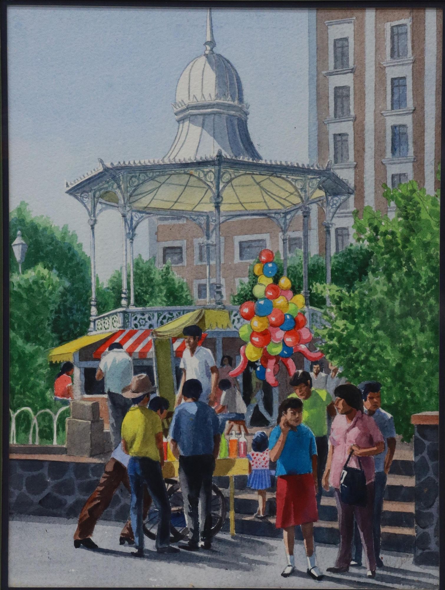 FRAMED WATERCOLOR PAINTING BALLOONS IN THE PARK (1 of 5)