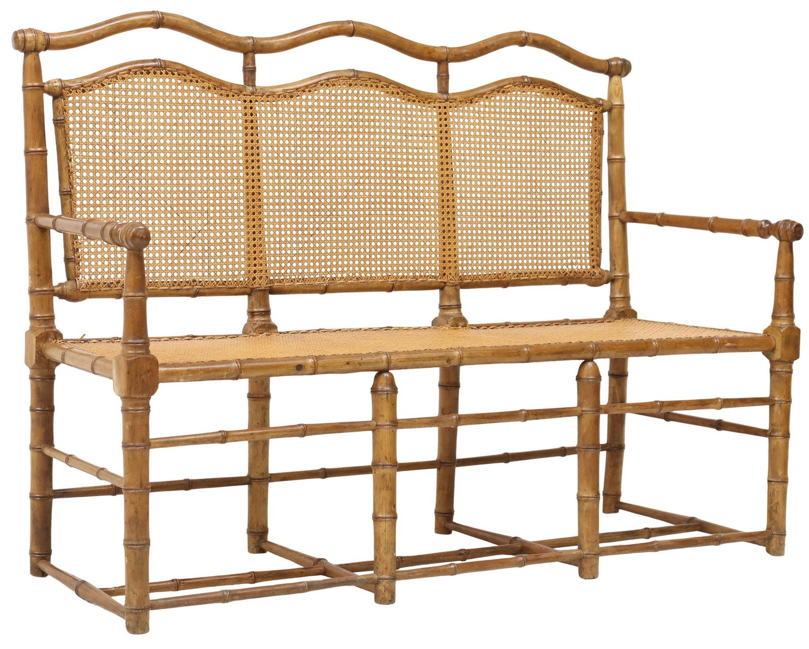 FRENCH TURNED FAUX BAMBOO CANED 3-SEAT SETTEE (1 of 4)