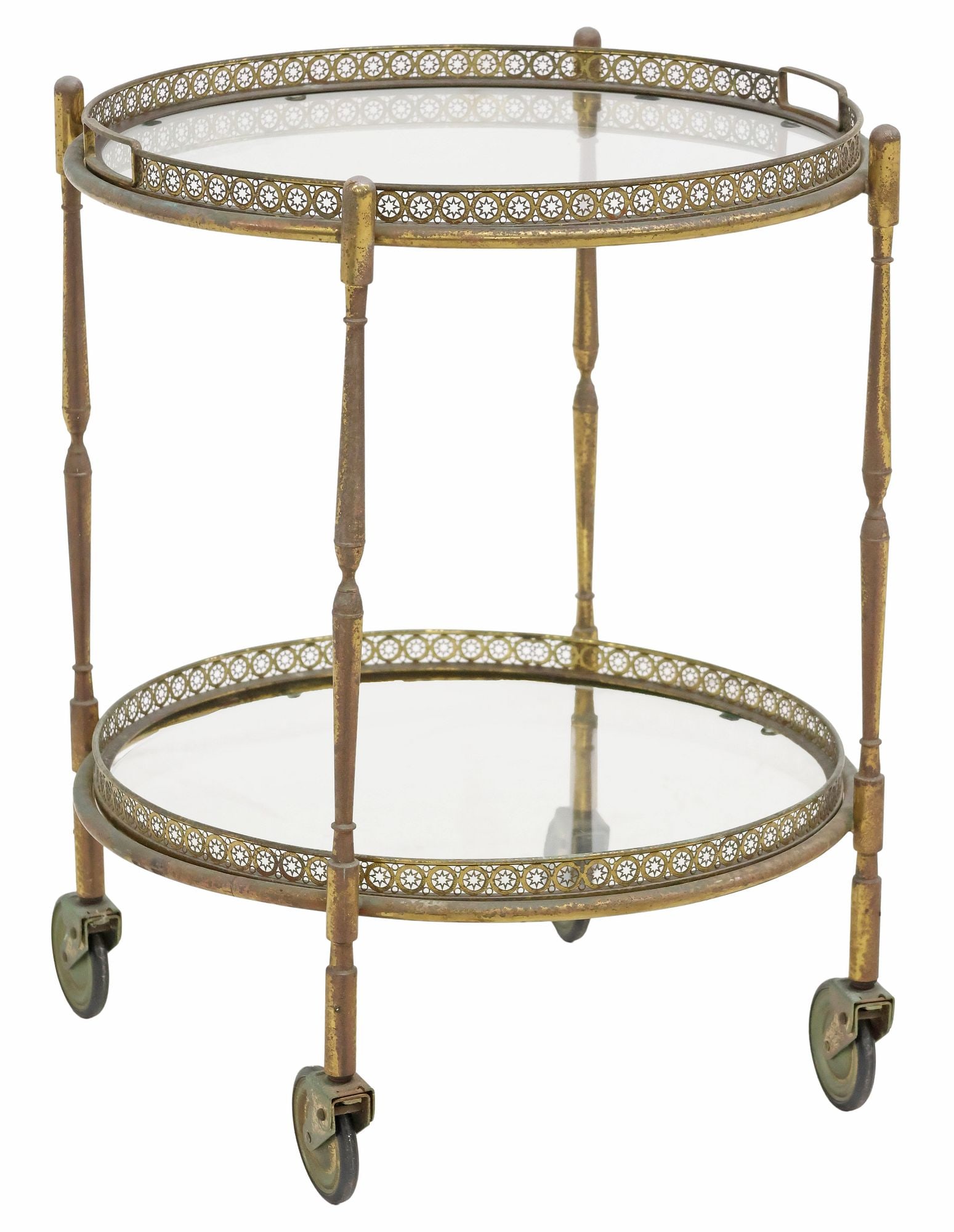 ITALIAN CIRCULAR GILT METAL TWO-TIER BAR CART/ SERVICE TROLLEY (1 of 4)