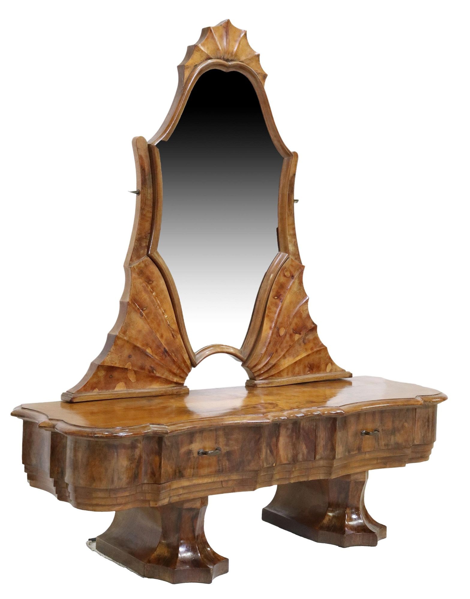ITALIAN ART DECO BURLED WALNUT MIRRORED LOW VANITY (1 of 4)