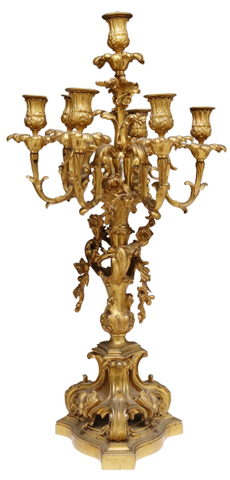 LARGE FRENCH LOUIS XV STYLE BRONZE CANDELABRUM, 28"H (1 of 5)