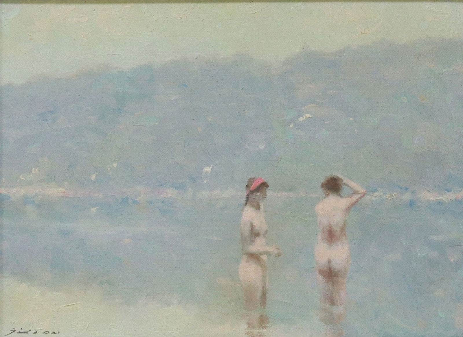 ANDRE GISSON (1921-2003) PAINTING THE BATHERS, 9" X 12" (1 of 4)