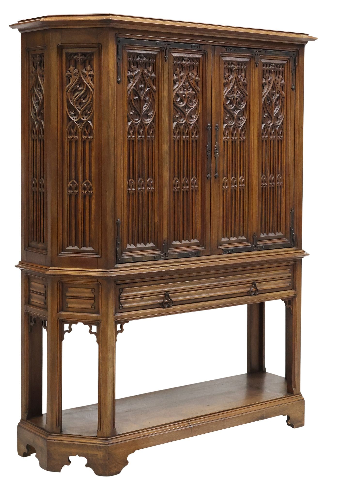 FRENCH GOTHIC REVIVAL CARVED WALNUT CREDENCE CUPBOARD (1 of 6)