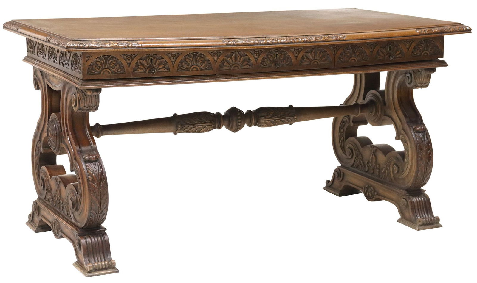 SPANISH RENAISSANCE REVIVAL CARVED WALNUT LIBRARY TABLE (1 of 6)
