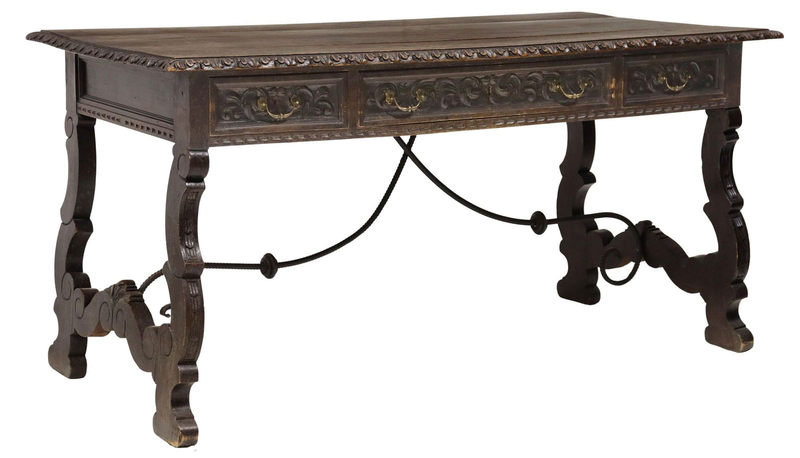 SPANISH BAROQUE STYLE  CARVED WALNUT TRESTLE WRITING TABLE (1 of 5)