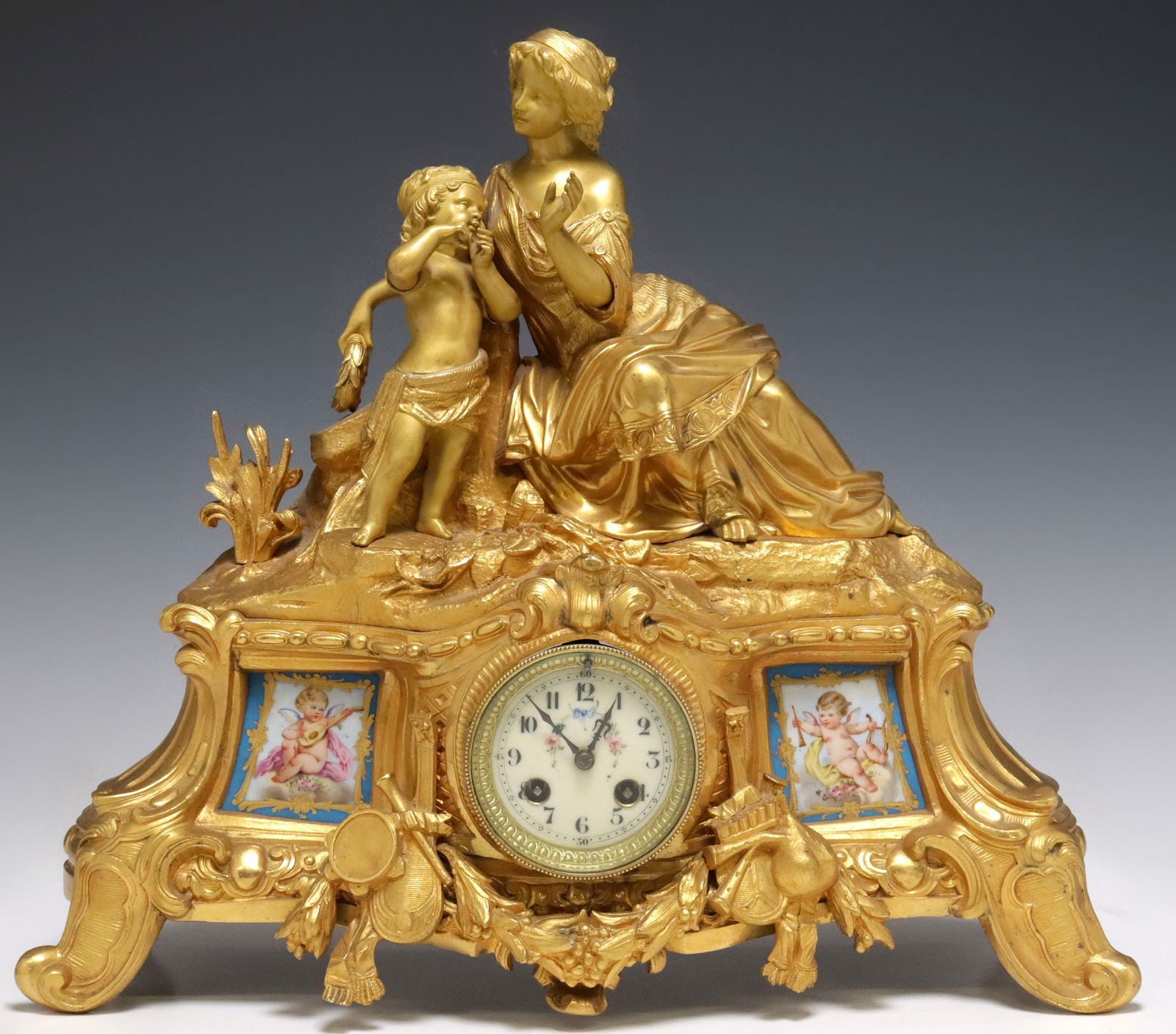 FRENCH LOUIS XV STYLE ORMOLU FIGURAL MANTEL CLOCK (1 of 6)