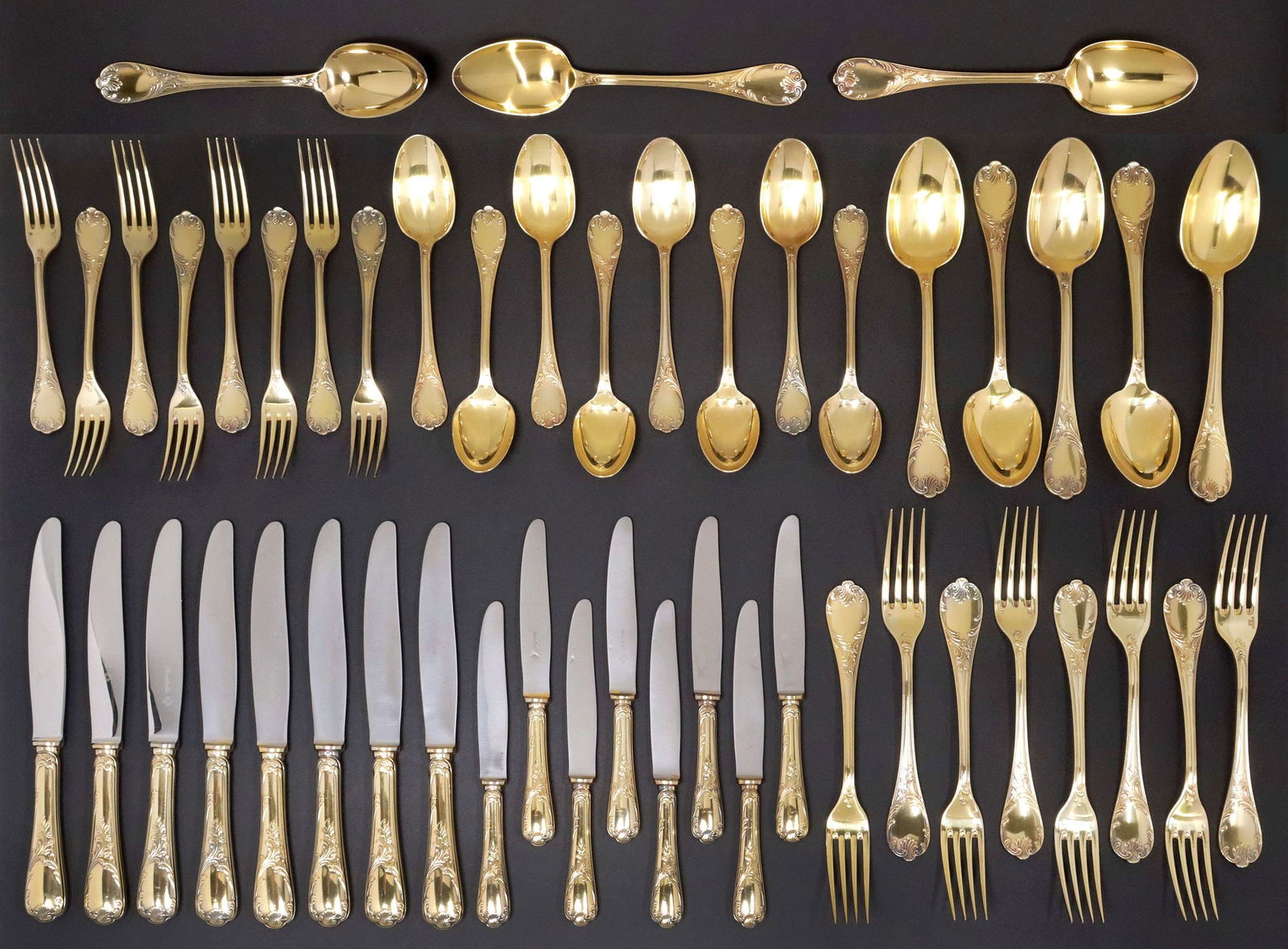 (48) CHRISTOFLE 'MARLY' GOLD-PLATED FLATWARE SERVICE (1 of 4)