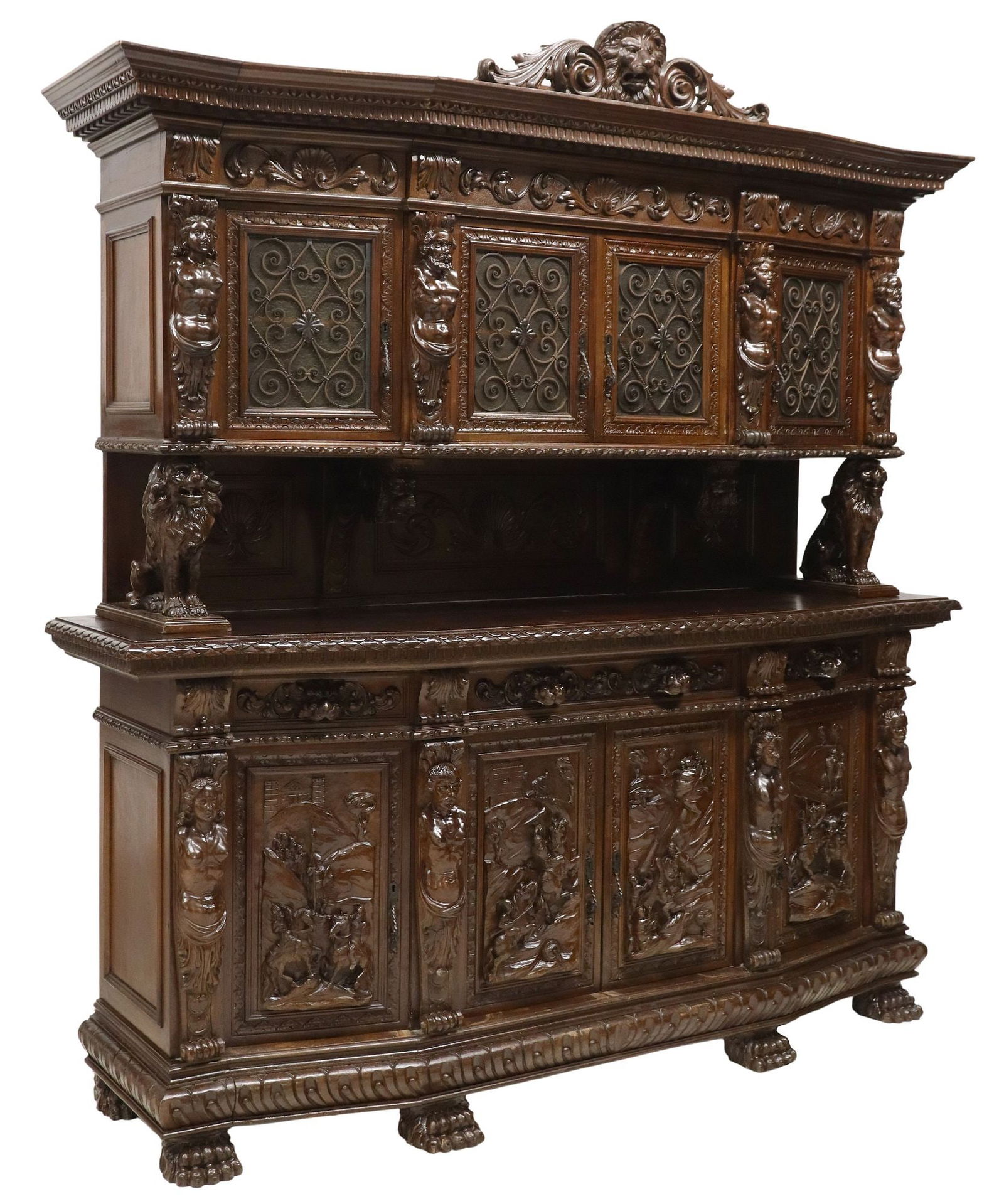 ORNATE ITALIAN RENAISSANCE REVIVAL KNIGHT & LION CARVED SIDEBOARD (1 of 7)