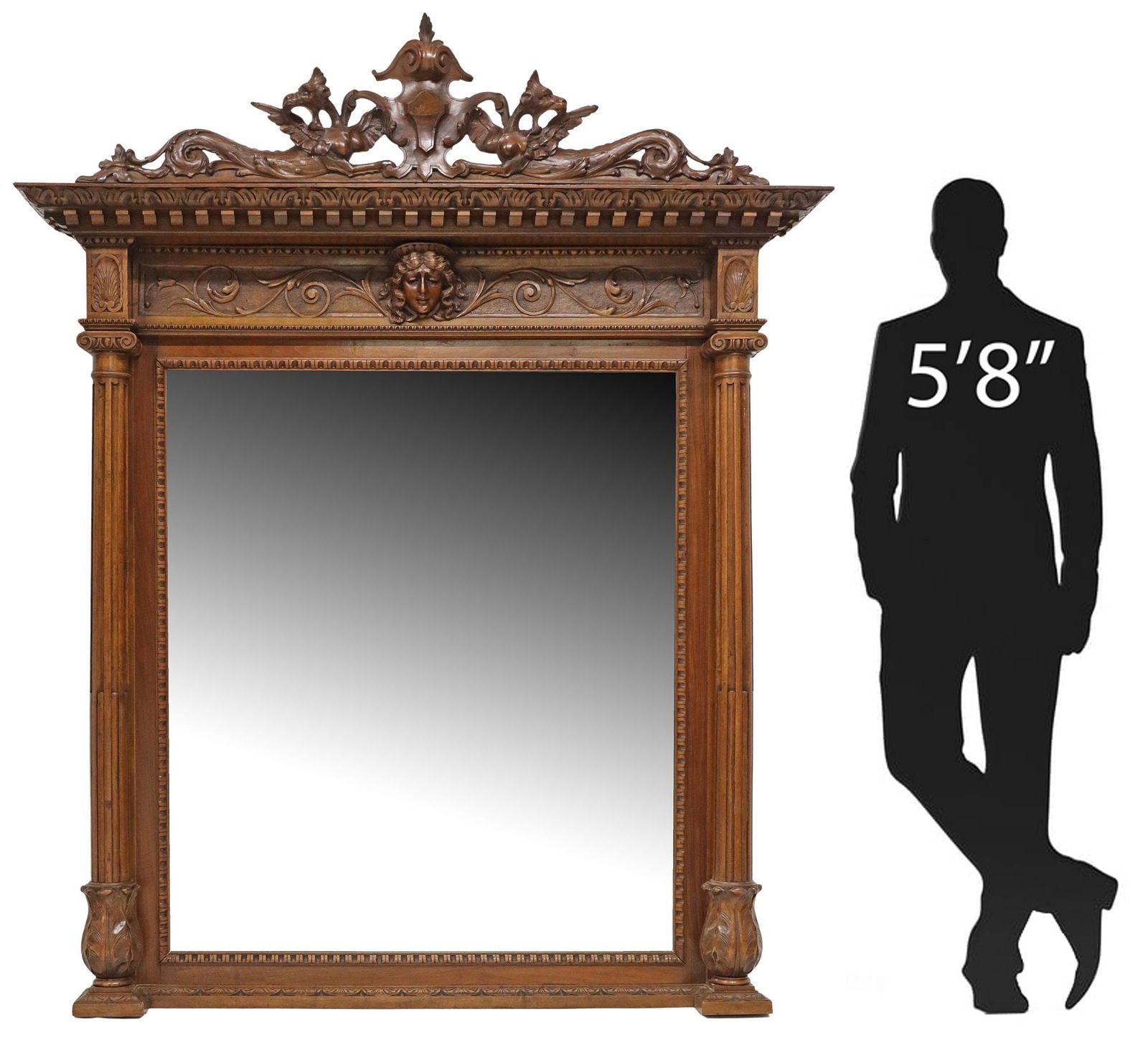 LARGE ITALIAN NICOLO CASALE RENAISSANCE REVIVAL CARVED MIRROR, 75.5"H (1 of 5)