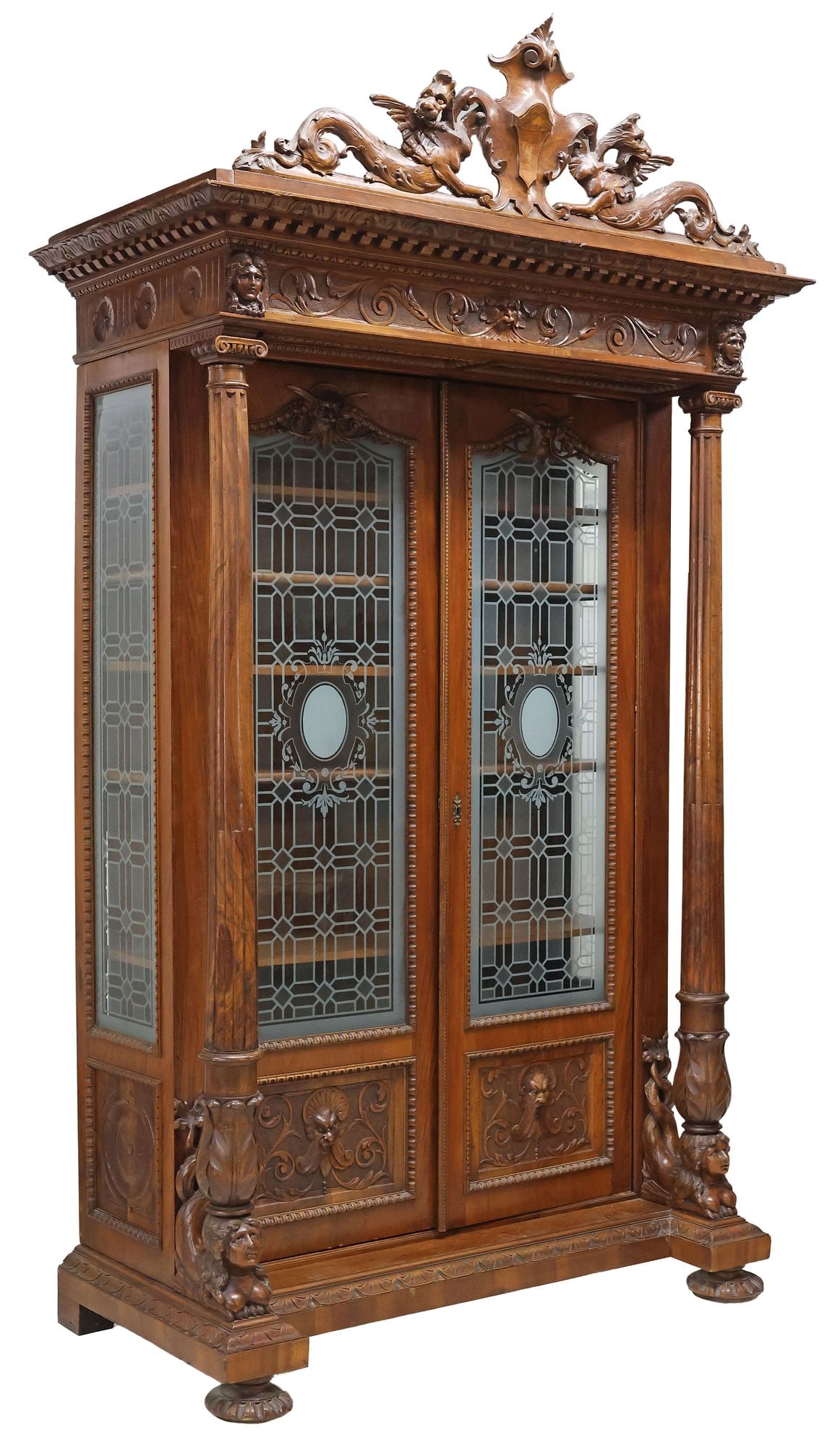 MONUMENTAL ITALIAN NICOLO CASALE RENAISSANCE REVIVAL CARVED WALNUT BOOKCASE (1 of 9)