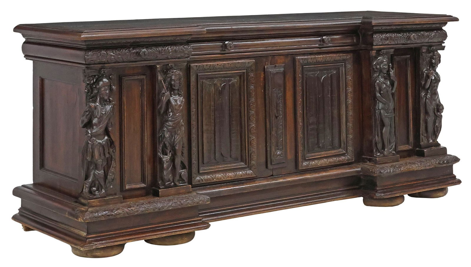 ITALIAN RENAISSANCE REVIVAL CARVED WALNUT CREDENZA (1 of 8)
